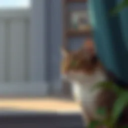 A street cat observing its new indoor environment cautiously