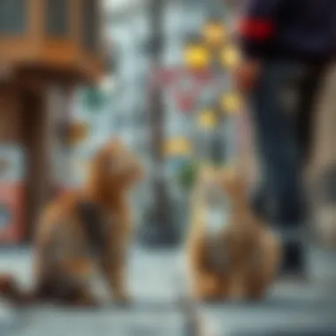 A street cat interacting with a friendly pet owner