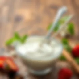 A bowl of fresh yogurt with a spoon