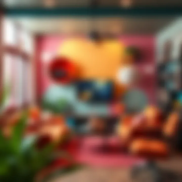 Stylish game room featuring vibrant colors and unique accessories