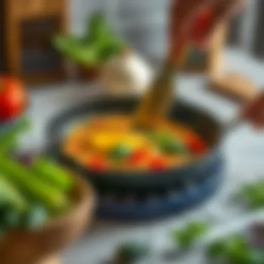 Omelet being cooked with fresh vegetables